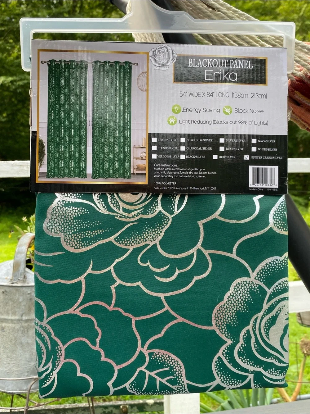 Erika Green Silver Floral Blackout Curtain Panel Silver Metallic Accents 54 x 84